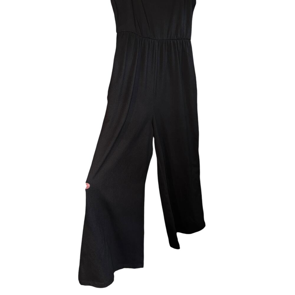 Rae Mode Black Sleeveless Cropped Jumpsuit Women's Small Wide Leg Pockets Yoga - Picture 4 of 6